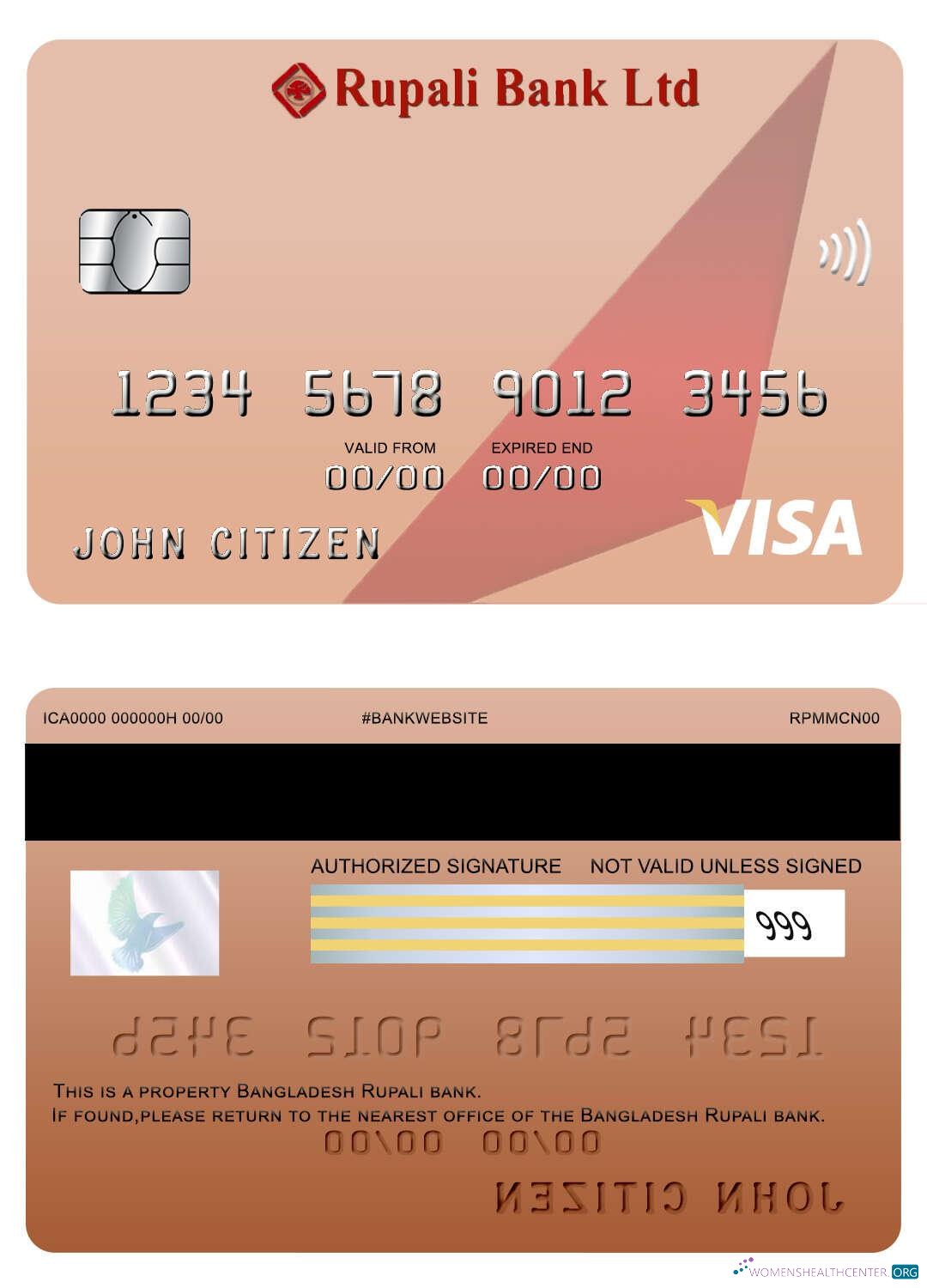 Download Bangladesh Rupali bank visa card Photoshop template